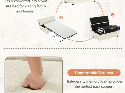 Twin Size Folding Ottoman Sleeper Bed With Mattress Convertible Guest Bed