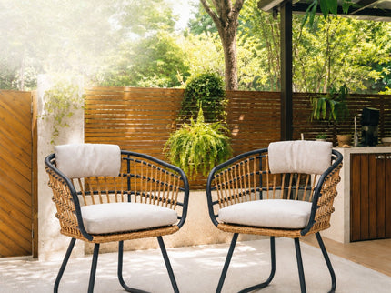 Patio All Weather Armchairs With Cushions (Set of 2) - Beige
