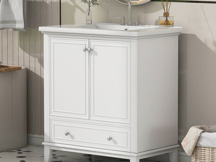 30" Bathroom Vanity With Sink Combo Undermount Sink, Cabinet With Doors And Drawer - White
