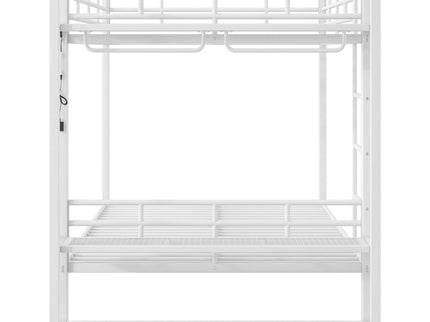 Bunk Bed With Storage Shelves, Clothes Hooks, LED Light