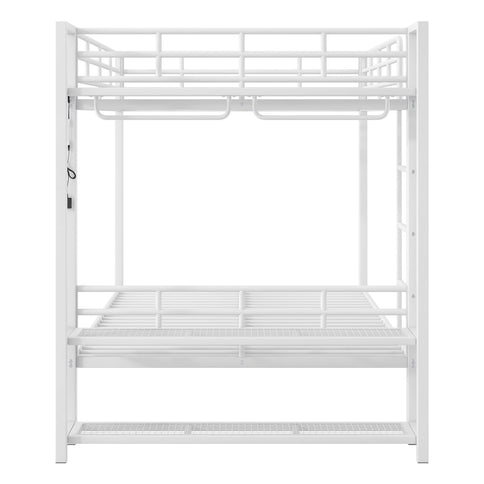 Bunk Bed With Storage Shelves, Clothes Hooks, LED Light