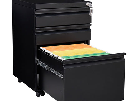 Contemporary 3 Drawer Mobile Filing Cabinet With Lock, Metal Office Storage For Legal / Letter Size