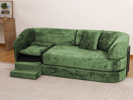 3 Seater Sofa With Built In Pet Bed Nook, Curved Design And 2 Throw Pillows