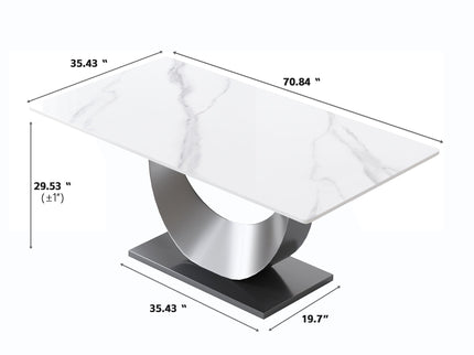 70.87" Modern Artificial Stone Crescent-Shaped Metal Legs, Can Accommodate 6-8 People - White / Black