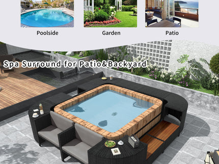 Spa Surround Spa Frame Quadrilateral Outdoor Rattan Sectional Sofa Set With Mini Sofa, Wooden Seats And Storage Spaces