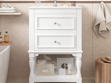 Retro Design Bathroom Vanity With Sink, 2 Drawer Storage Cabinet