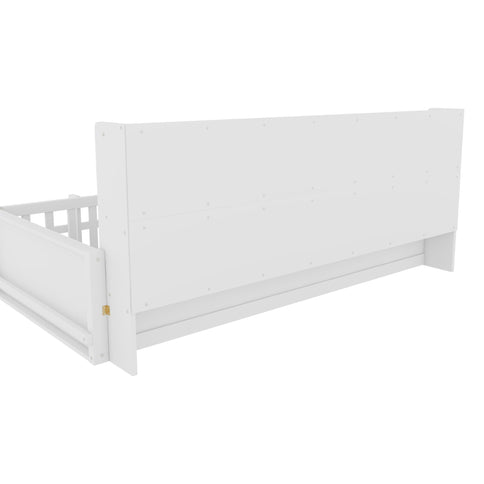 Platform Bed Frame With Guardrail, Storage Shelves & Bookshelf
