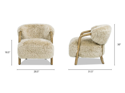 Becker - Rustic Oak Sheepskin Upholstered Accent Arm Chair - Taupe Beige
