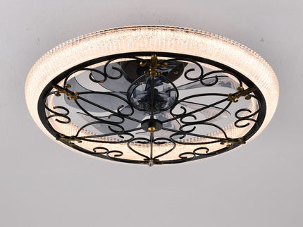 20" Caged Ceiling Fan With Remote Control And Crystal Sand Lampshade - Matte Black