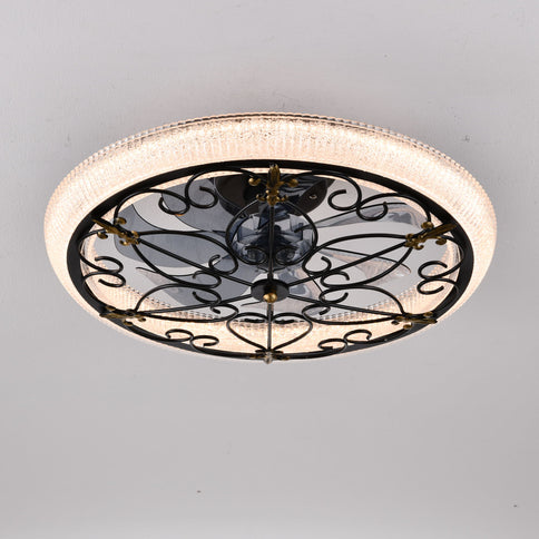 20" Caged Ceiling Fan With Remote Control And Crystal Sand Lampshade - Matte Black
