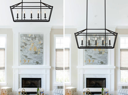 5 Light Farmhouse Kitchen Island Lighting, 5 Light Industrial Linear Chandelier For Dining Room Metal Hanging Pendant Light Fixture For Bedroom Living Room Hallway Conference Room - Matte Black