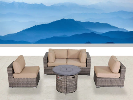 Wicker Outdoor Lounge Set With Cushions And Fire Pit