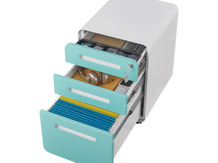 3 Drawer Mobile File Cabinet Under Desk Office, Simple Style Versatile Storage Cabinet For Legal / Letter / A4 Files, 5 Wheel Design Anti-Tilting Cold Rolled Steel Waterproof Moisture-Proof