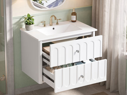 Floating Bathroom Vanity With Oval Knobs & Round Edge, Soft Close Drawer Slides