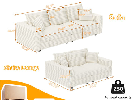 Deep Seat Convertible Sofa With Soft Pillows And Ottomans