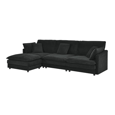 L-Shaped Sectional Sofa With Ottoman, Convertible 4 Seater Couch