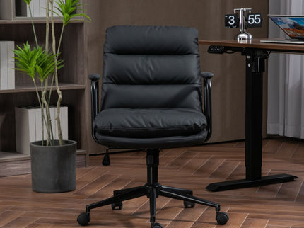 Office Chair, Mid Back Home Office Desk Task Chair With Wheels And Arms Ergonomic Computer Rolling Swivel Chair With Padded Armrest