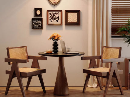 Modern Mid Century Dining Chairs (Set of 2), Rattan Accent Chairs, Comfy Armchairs, Outdoor Wood Chairs With Armrest - Walnut