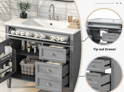 Bathroom Vanity & Top Sink, Modern Bathroom Storage Cabinet With 2 Drawers And A Tip-Out Drawer