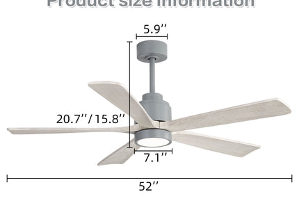 52" Ceiling Fan With Dimmable LED Light And 6 Speed Remote Control - Cement Gray