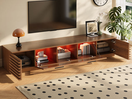 TV Stand With LED Lighting, Soft Closing Hinges, Cable Management - Walnut