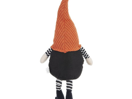 Sitting Gnome With Knit Hat, For Halloween Decor - Black / Orange / White