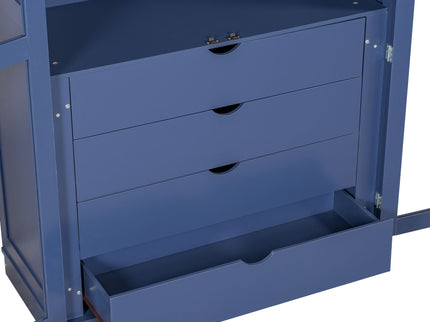 Kitchen Pantry, Freestanding Kitchen Storage Cabinet Display Cabinet With Glass Doors And 4 Built In Drawers For Living Room, Home Office - Blue
