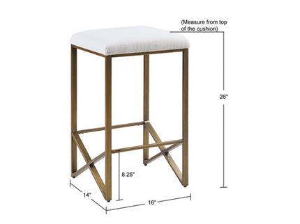 Backless Upholstered Counter Stool With Padded Seat - Ivory / Bronze