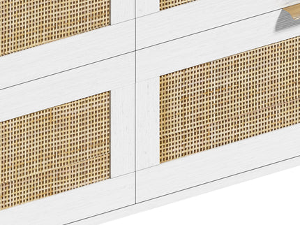 Rattan Dresser With 6 Drawers, Wooden Legs & Metal Handle