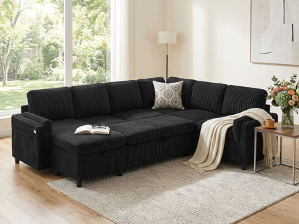 Convertible U-Shaped Sectional Sofa Bed With USB Ports And Storage