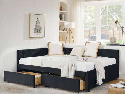 Upholstered Tufted Daybed Frame With Storage Drawers