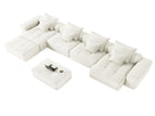 Beige / 4 Seater Sofa With 2 Ottomans
