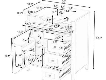 Bathroom Vanity With Sink, 3 Drawers And Adjustable Shelf