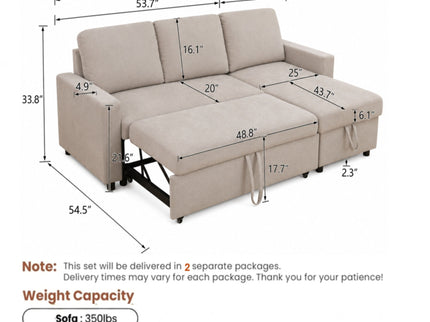 L - Shaped Convertible Sofa Bed With Storage Chaise