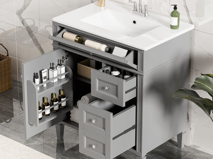 Bathroom Vanity With Top Sink, 2 Drawers & Tip Out Drawer