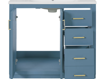 Bathroom Vanity With Sink, Storage Cabinet, Freestanding Set With 3 Drawers & Soft Closing Doors - Indigo