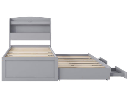 Platform Bed With LED Headboard, Charging Station, Trundle And 2 Drawers