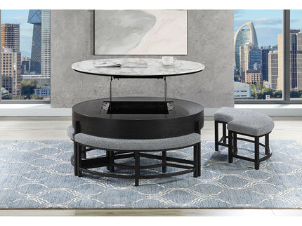 Rounded Storage Coffee Table With 3 Stools