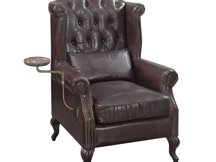 Pino - Vintage Top Grain Leather Accent Chair With 1 Toss Pillow - Brown