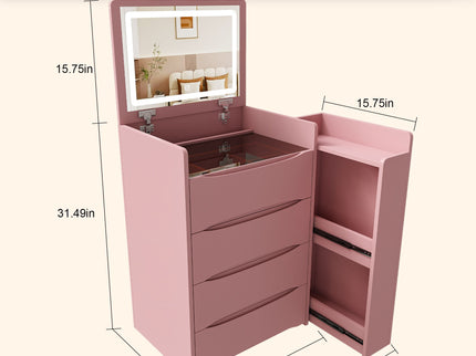 Flip Mirror Vanity Desk With Adjustable LED Lights & Stool For Bedroom