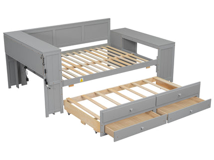 Daybed With Storage Shelves, Drawers, Trundle, Charging Station, LED Light, Desk And Cabinet