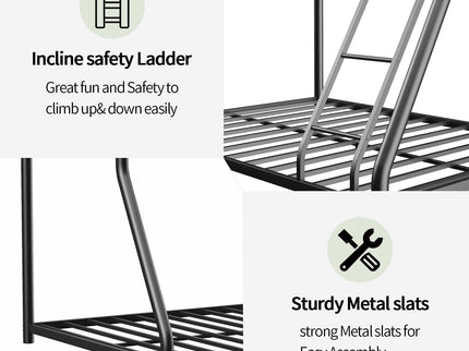 Bunk Bed Frame With Ladder And Guardrail, Heavy Duty Noise Free Design Metal Construction