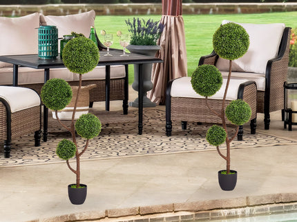Artificial Boxwood Topiary Tree Triple Ball Shaped Faux Plant 150 Cm - Green