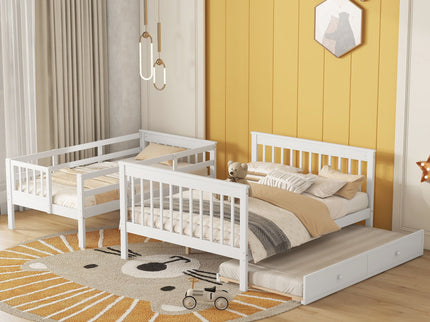 Bunk Bed With Twin Size Trundle, Storage And Guard Rail For Bedroom