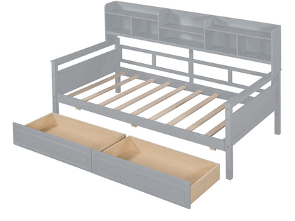 Daybed, Slat Support, With Bedside Shelves And 2 Drawers