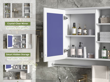 Modern Wall Mounted Mirror Cabinet With Adjustable Shelf, Soft Close Door, And Towel Bar