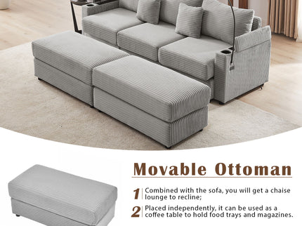 Modern Style Loveseat Sofa Sectional Sofa Couch With Storage Space, A Movable Ottoman, Two USB Ports, Two Cup Holders, A Phone Holder For Living Room