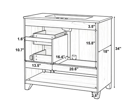 36" Bathroom Vanity With Sink, Soft Close Drawers - Natural