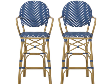 Outdoor Wicker And Aluminum French Barstools (Set of 2)