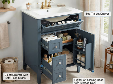 Bathroom Vanity With Sink, Soft Closing Cabinet